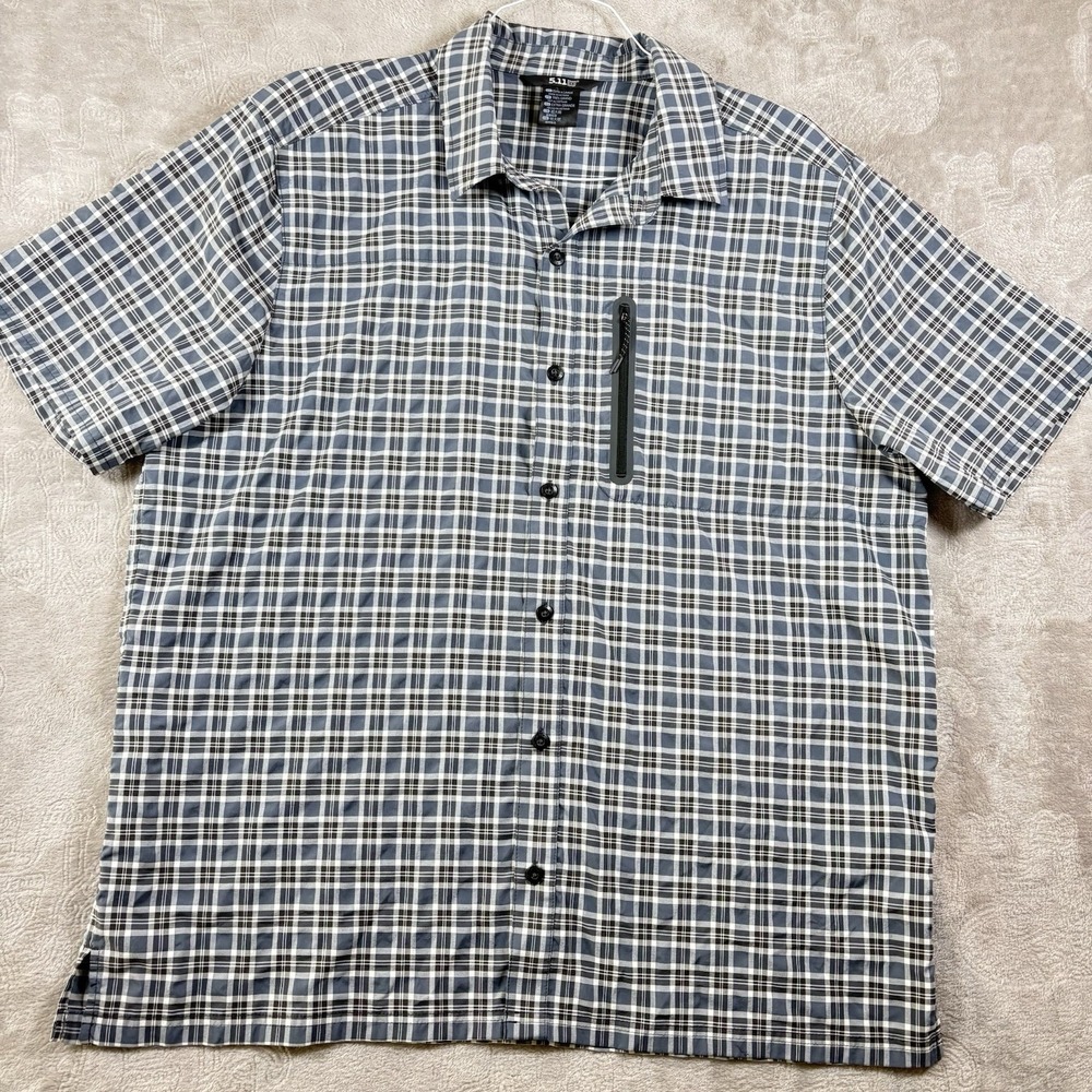 5.11 Tactical Marksman Shirt Mens XL Blue Plaid Short Sleeve Button Up UPF 50